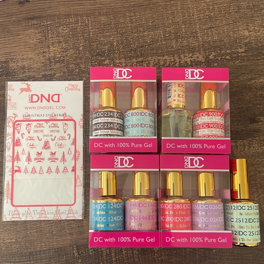 Set of 9 DND DC 100% Gel nail polish- includes pineapple cuticle oil & top gel